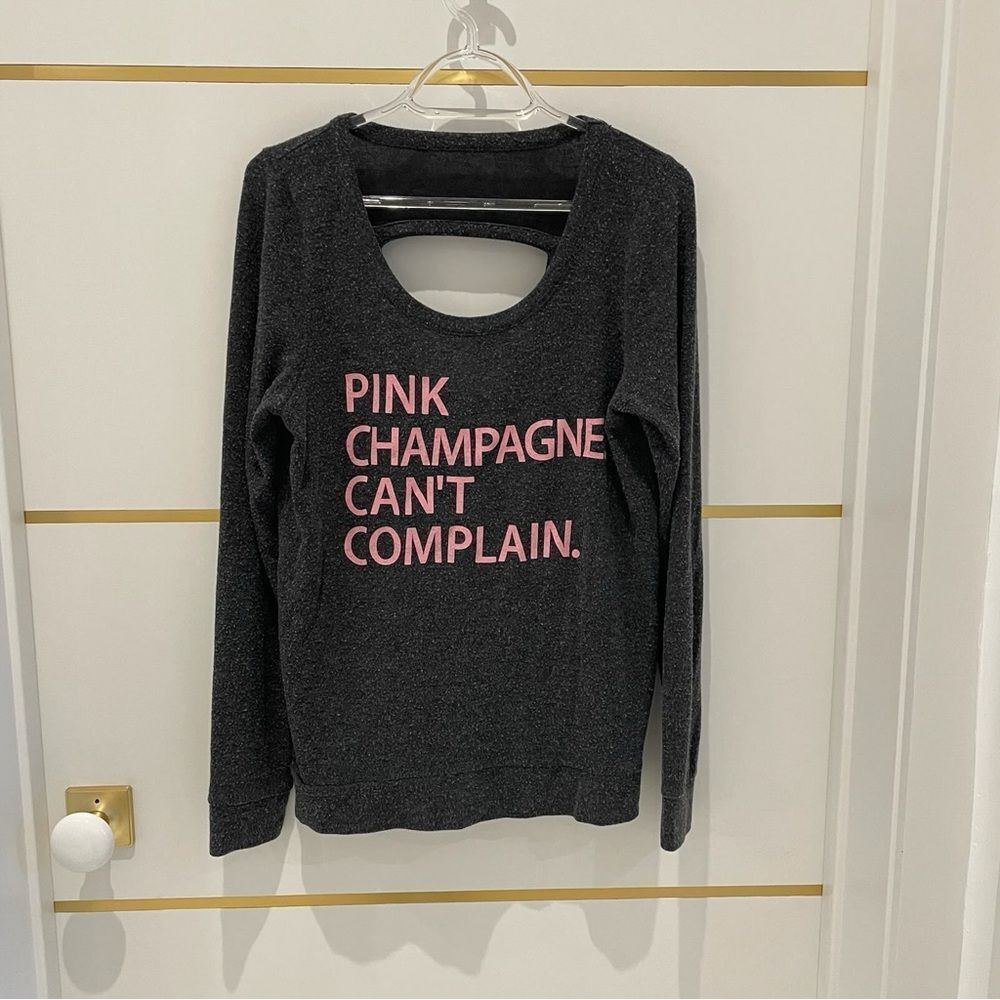 CHASER Charcoal Gray Knit Top with Pink Champagne Can't Complain open back M - Picture 3 of 5